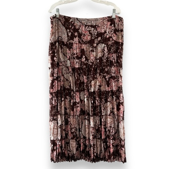 Y2K‎ Emma James Brown Paisley Floral Pleated Tiered Midi Skirt Women’s Size 14 - Picture 1 of 15
